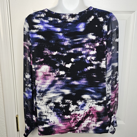 T105: Sz S Alfani Women's Artistic Print Blouse - Black, Purple, White - Picture 2 of 4